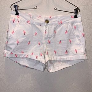SO white with pink flamingos summer shorts